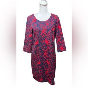 Boden Mystic Woodland Winifred Jacquard Dress Women's 12R Navy Red ¾ Sleeve